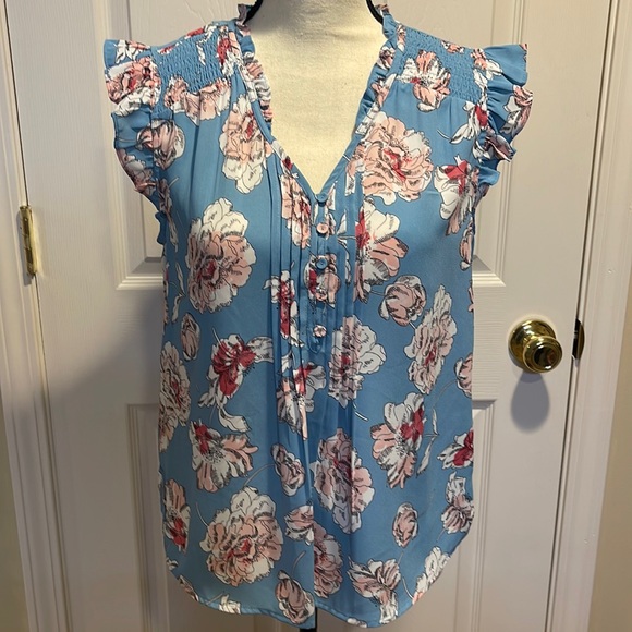 Daniel Rainn Tops - Daniel Rainn petite small sleeveless ruffle blouse pink blue white